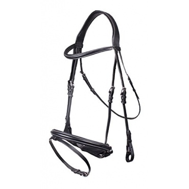 QHP Geschirr Leder schwarz weie Ziernhte Warmblut Bild 1