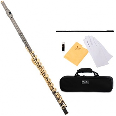 Mendini MFE 22BNG Vernickelt C Querflten mit Goldlack schwarz Bild 1