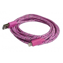 1 Meter Textil Lade- & Datenkabel Apple Iphone 5 pink Bild 1