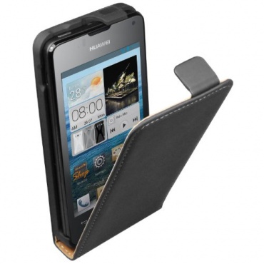 Ultra Slim Schwarz Leder Tasche Hülle Huawei Ascend Y300 Bild 1