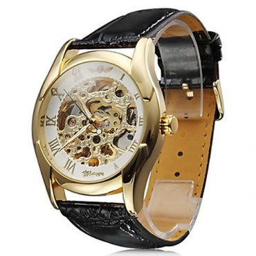 BestOfferBuy Armbanduhr Gold Wei Skelett Mechanisch Kunstleder Bild 1