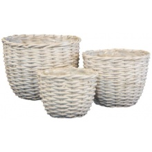 bertopf Blumentopf Set 3-teilig rund aus Rattan Bild 1