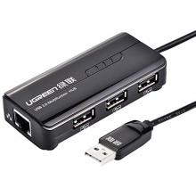 Ugreen 3 Ports USB 2.0 Hub 10/100Mbps Ethernet Schwarz Bild 1
