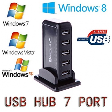 LS Premium USB2.0 HUB 7 Port mit Netzteil 5V, 1000mA schwarz Bild 1