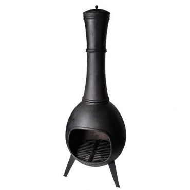 Groer schwarzer gusseiserner Terrassenofen / Gartenofen mit Deckel, Hhe 150 cm Bild 1