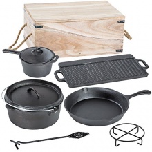 TecTake, 7 teiliges Dutch Oven Kochtopf Set aus Gusseisen in Holzkiste Bild 1