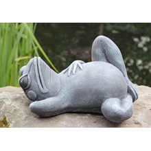 Steinfigur Frosch liegend Steinguss Schiefergrau Bild 1