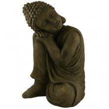 Garten Buddha in klasse Messingoptik aus Stein Bild 1