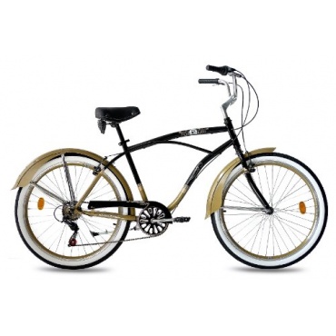 26zoll BEACHCRUISER von KCP 6 Gang schwarz gold RETRO Bild 1