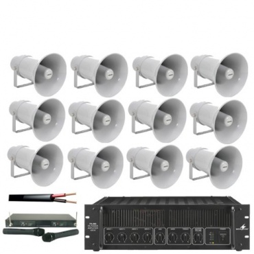 12 Horn-Lautsprecher-Kit mit 480 W Verstärker, 2 Wireless Mics&Cable PA Komplettset von ElectroSupplies Bild 1