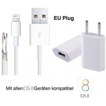 2in1-Set mit iPhone 6 Netzteil Ladegerät und iPhone 6 Ladekabel (IOS 8 geeignet - 1 Meter) / Datenkabel / Lightning Kabel von THESMARTGUARD Bild 1