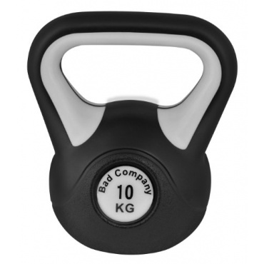 Black & White Kunststoff-ummantelte Kettlebell / Kugelhantel 10Kg inkl. deutschsprachiger bebilderter Trainingsanleitung von Bad Company Bild 1