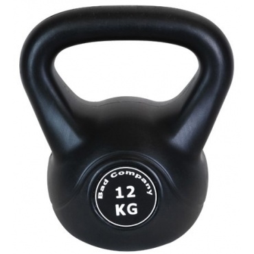 Kunststoff-ummantelte Kettlebell / Kugelhantel 12 Kg schwarz inkl. deutschsprachiger bebilderter Trainingsanleitung von Bad Company Bild 1