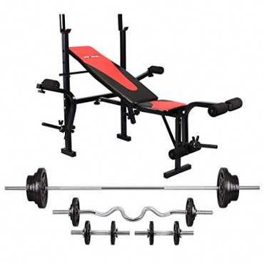 Hantelbank HS-1055 mit Butterfly und Beincurler Inkl. Guss Gewichte 129 kg, Lang-, Curl- & Kurzhantelstange Kraftstation von Hop-Sport Bild 1