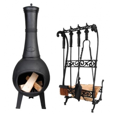 Esschert Design Set: Terrassenofen, Feuerstelle aus Gusseisen, ca. 39 cm x 39 cm x 104 cm Bild 1