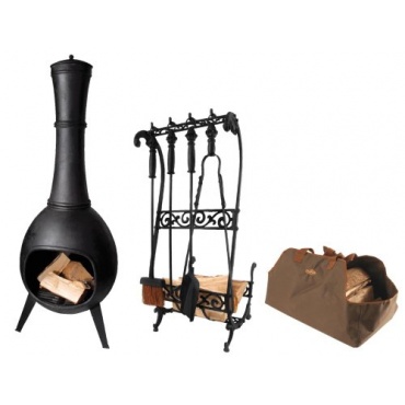 Esschert Design Set: Terrassenofen, Feuerstelle, bauchige Form, ca. 53 cm x 53 cm x 144 cm Bild 1