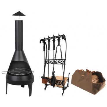 Esschert Design Set: Terrassenofen, Feuerstelle, freistehend, ca. 55 cm x 55 cm x 154 cm Bild 1