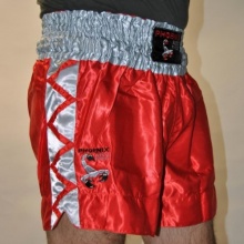 BUDOs Finest Thaibox Kampfsport Shorts in rot-silber M Bild 1